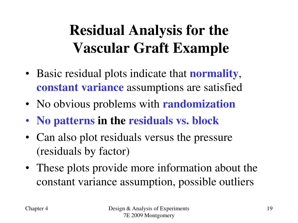 residual analysis for the vascular graft example 2