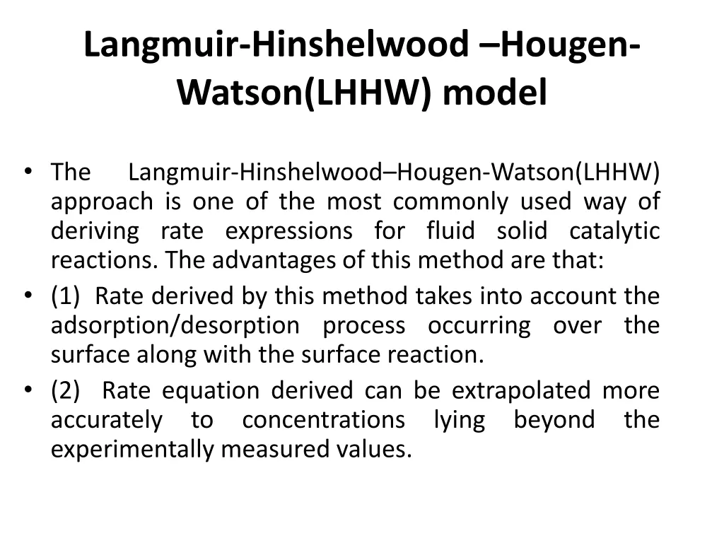 langmuir hinshelwood hougen watson lhhw model