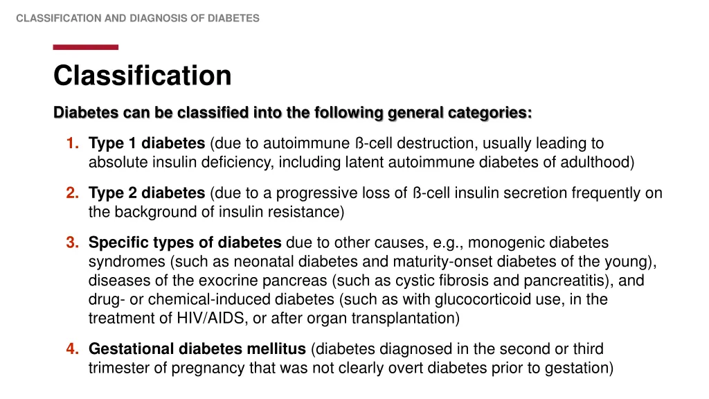 classification and diagnosis of diabetes