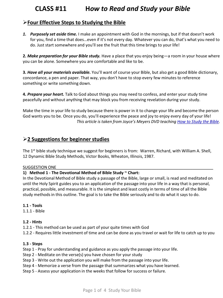 class 11 h ow to read and study your bible