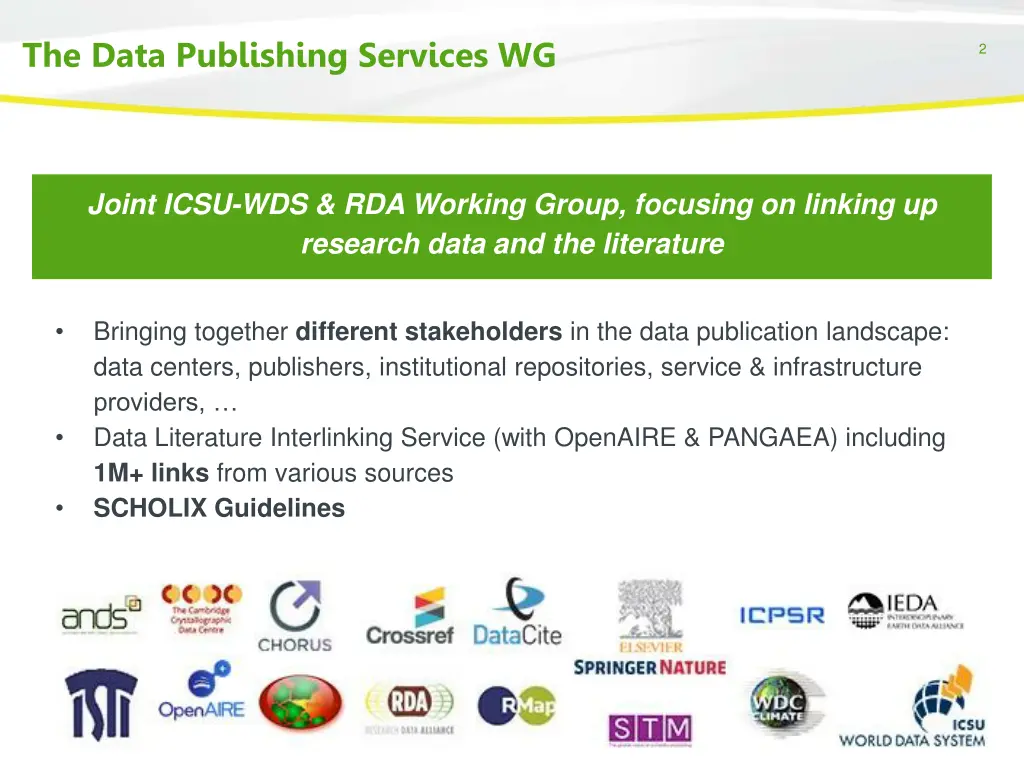 the data publishing services wg