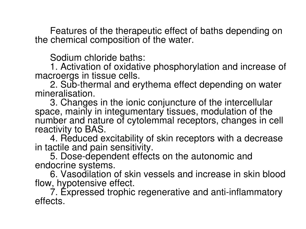features of the therapeutic effect of baths