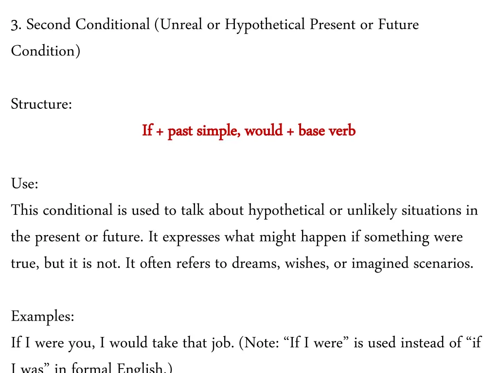3 second conditional unreal or hypothetical