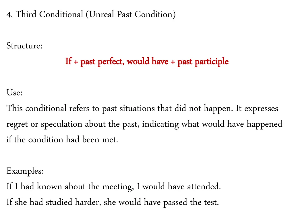 4 third conditional unreal past condition