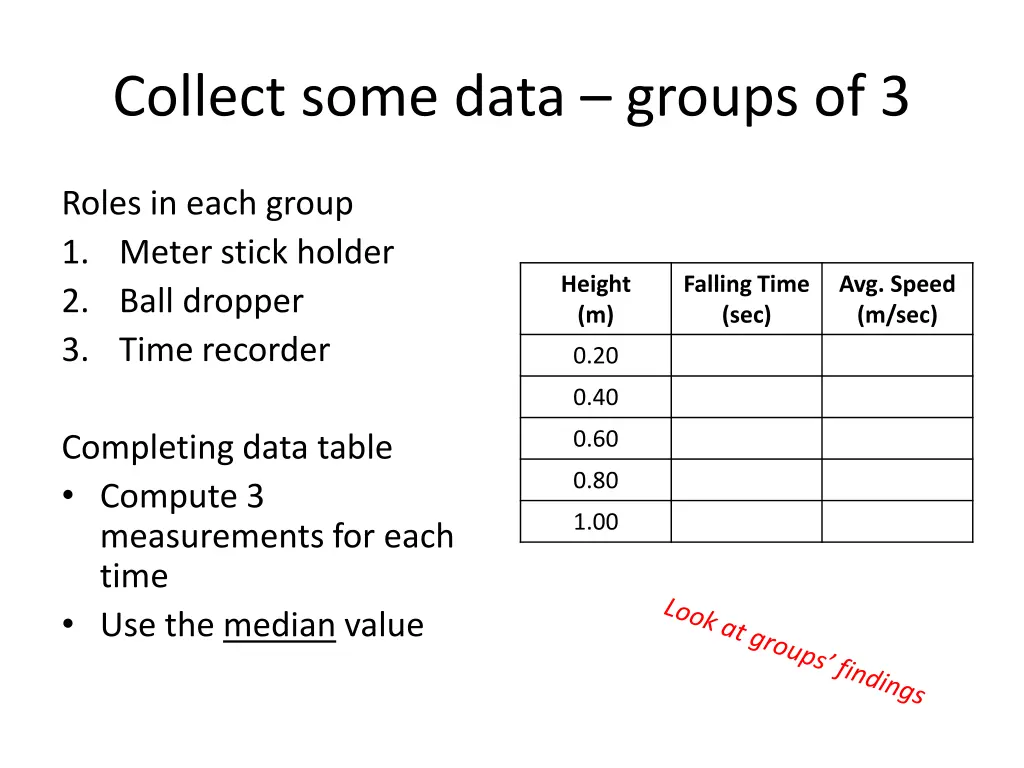 collect some data groups of 3