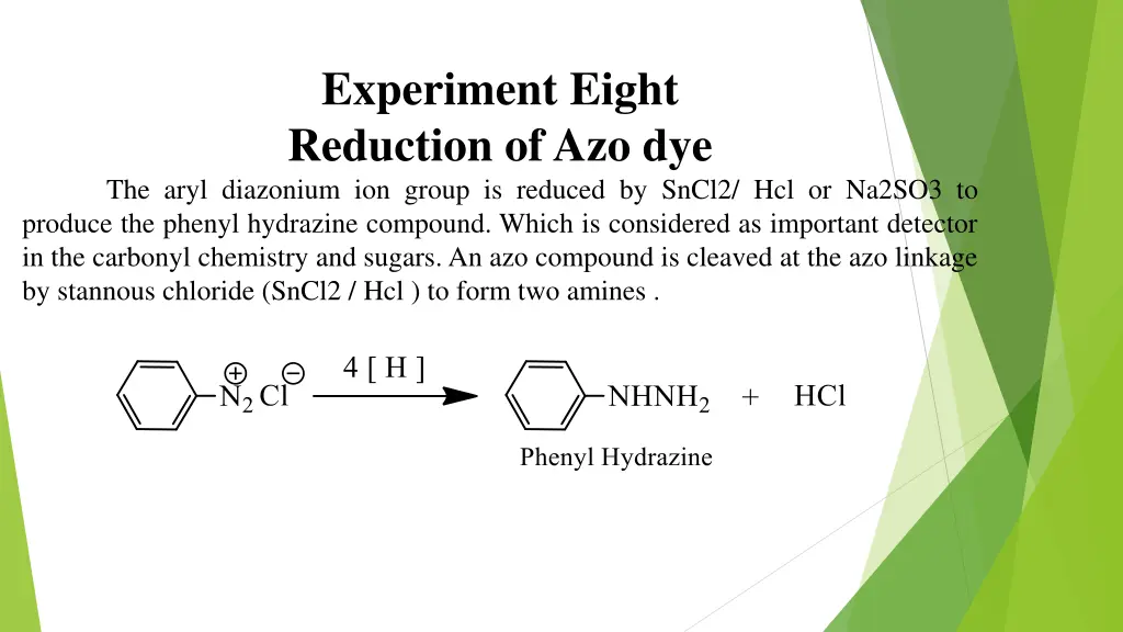 experiment eight reduction of azo dye the aryl