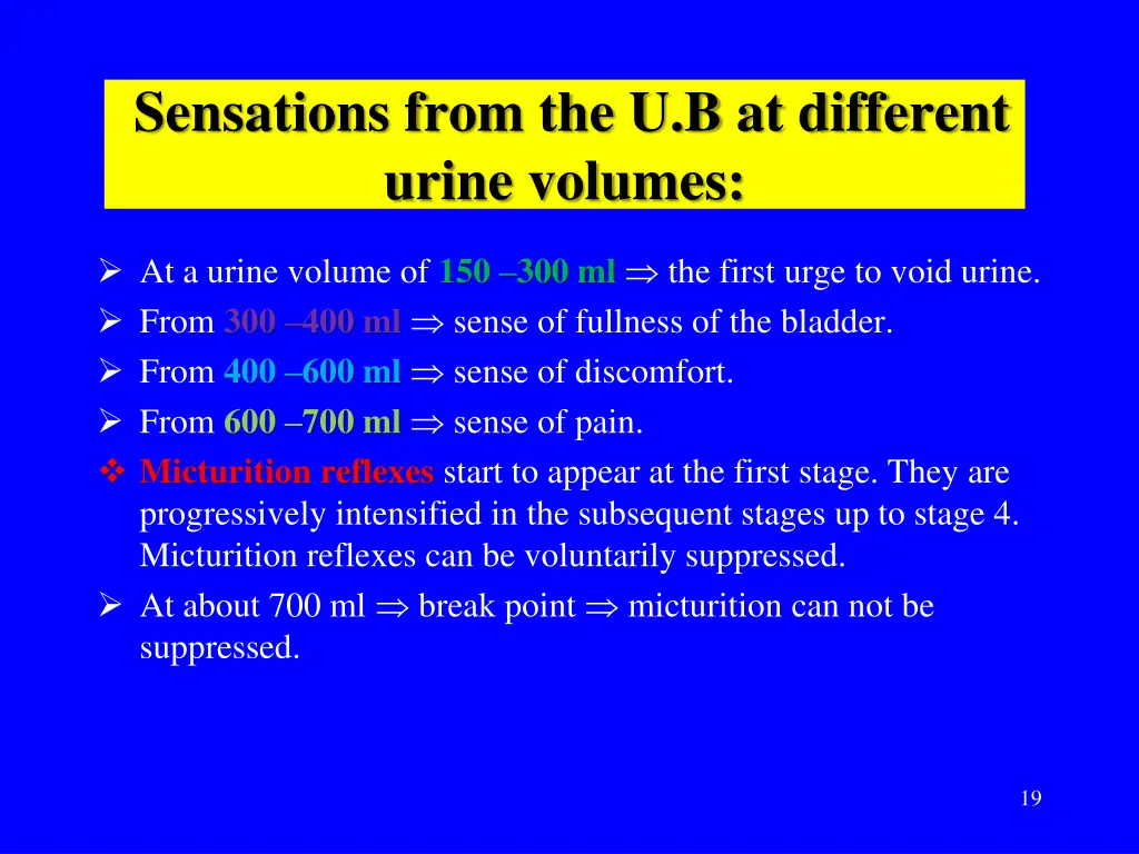 sensations from the u b at different urine volumes