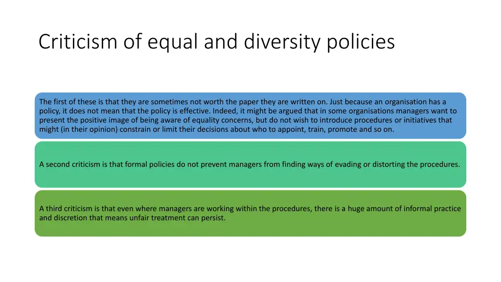 criticism of equal and diversity policies