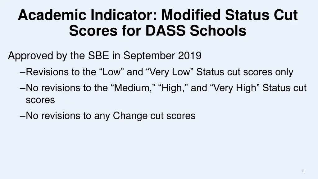 academic indicator modified status cut scores
