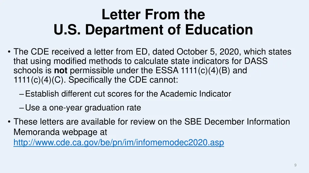 letter from the u s department of education