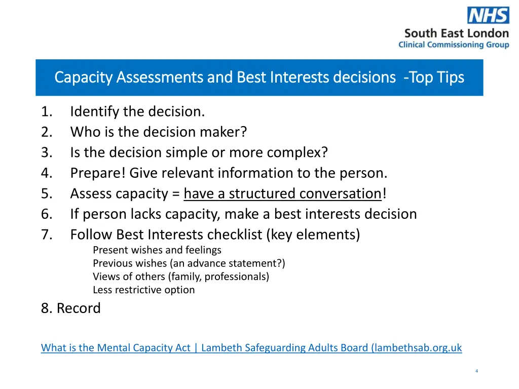 capacity assessments and best interests decisions