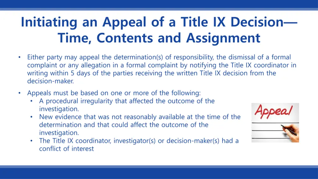 initiating an appeal of a title ix decision time