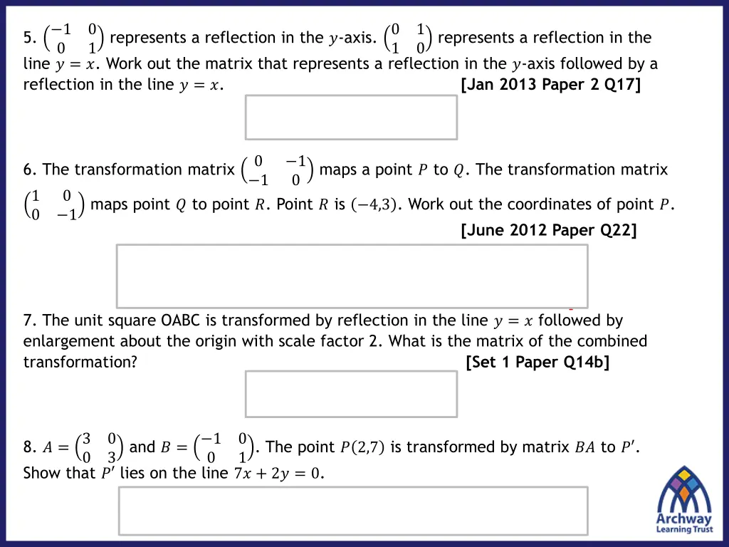 5 1 line work out the matrix that represents