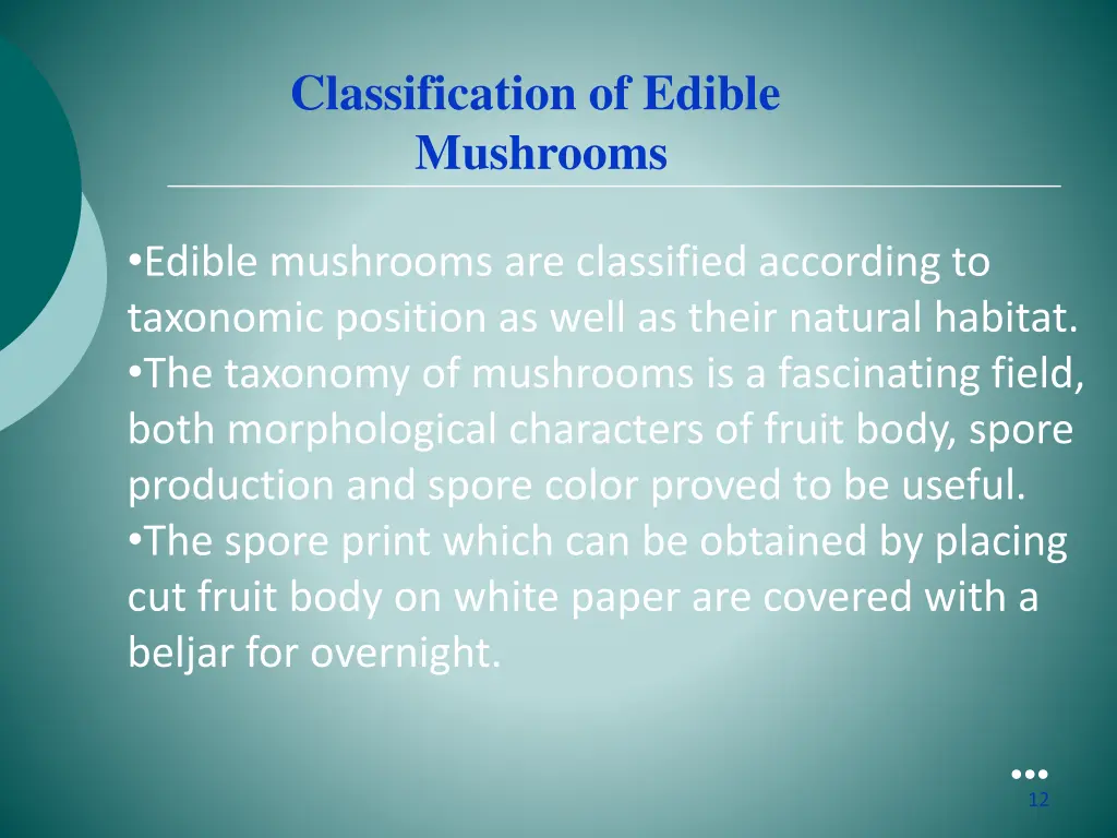 classification of edible mushrooms