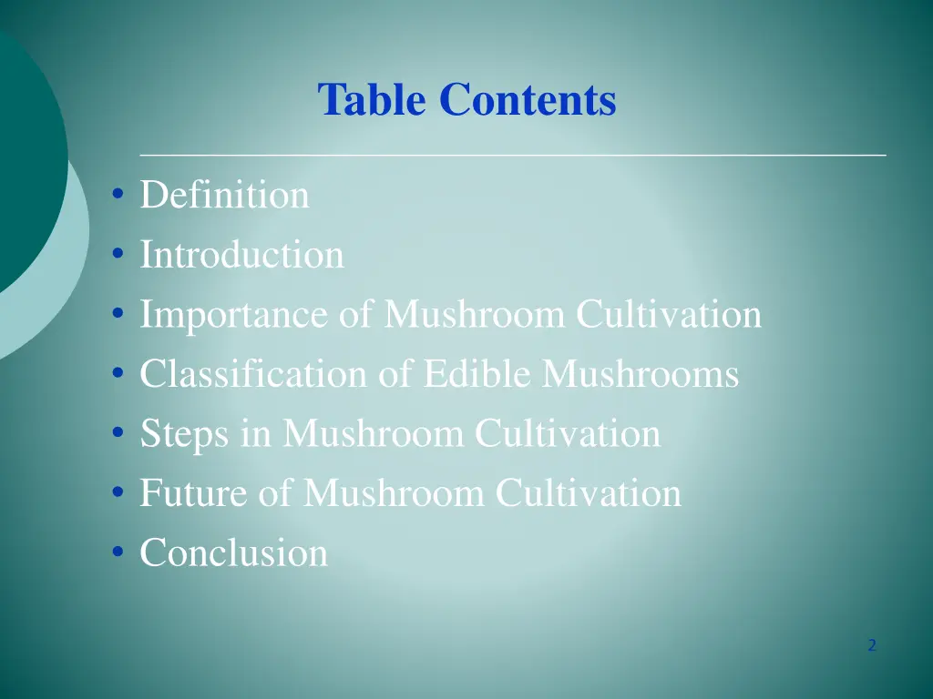 table contents