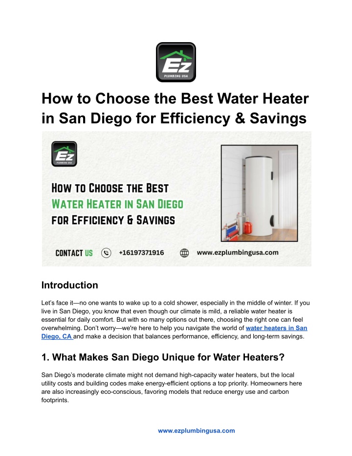 how to choose the best water heater in san diego