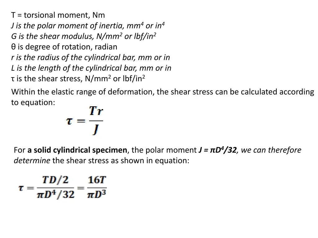 t torsional moment nm j is the polar moment