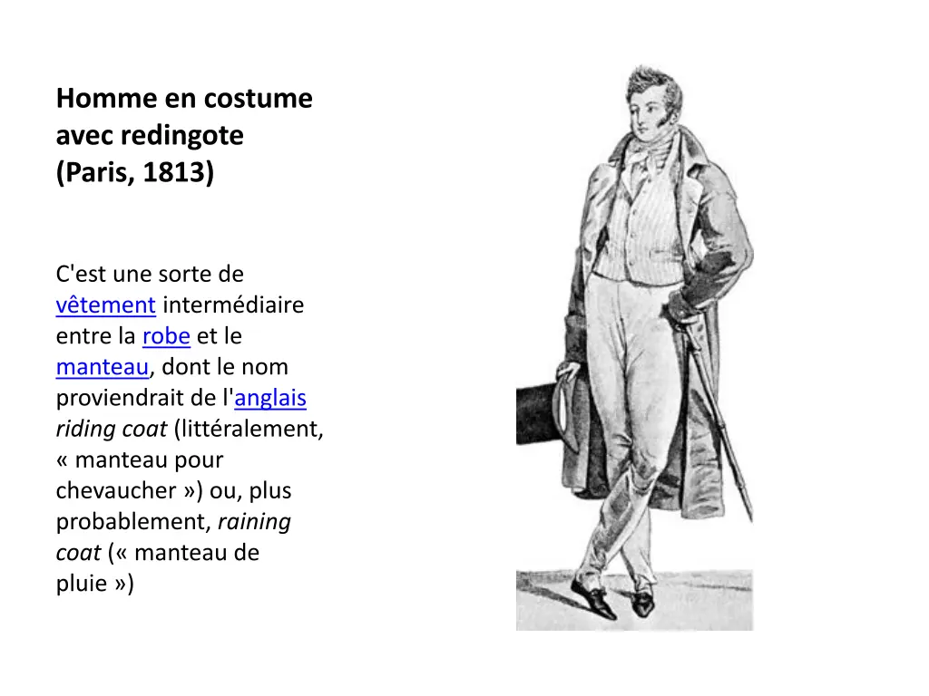 homme en costume avec redingote paris 1813