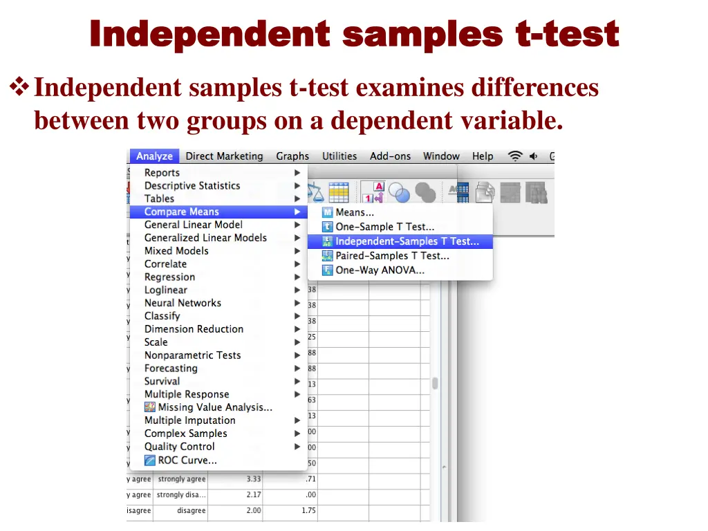 independent samples t independent samples t test