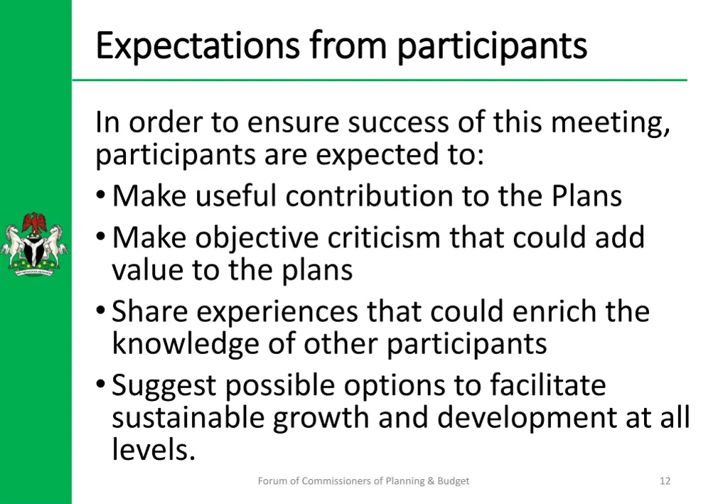 expectations from participants expectations from