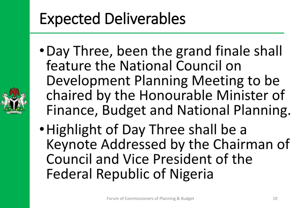expected deliverables expected deliverables