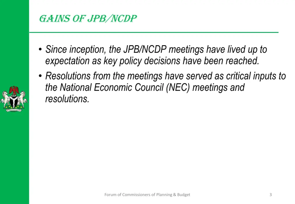 gains of jpb ncdp