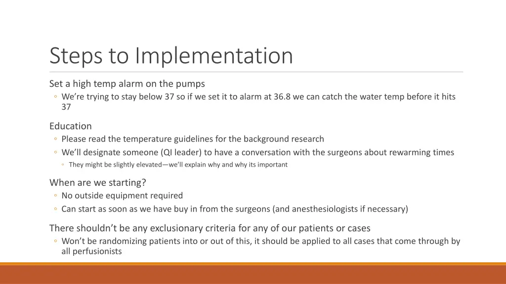 steps to implementation