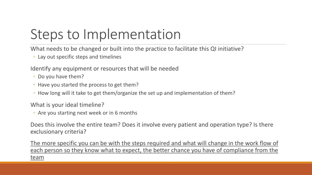 steps to implementation what needs to be changed