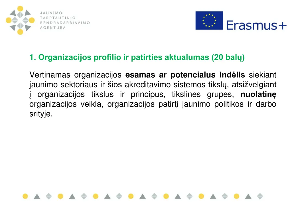 1 organizacijos profilio ir patirties aktualumas