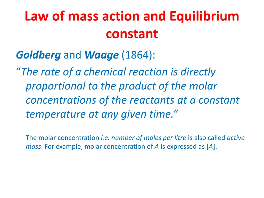 law of mass action and equilibrium constant