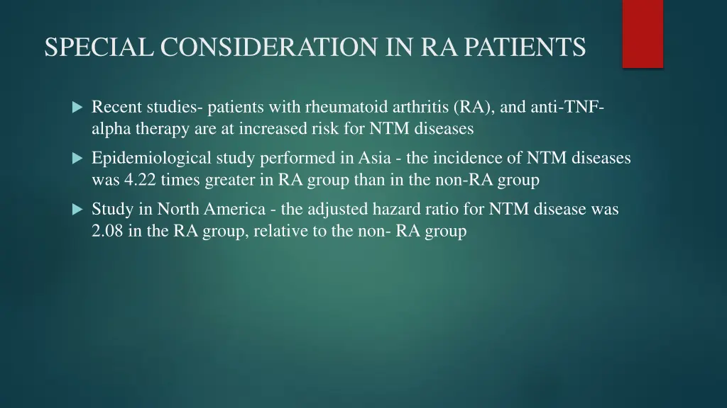 special consideration in ra patients