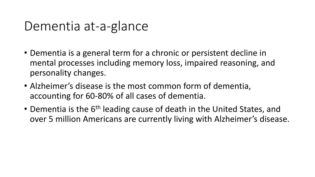 dementia at a glance