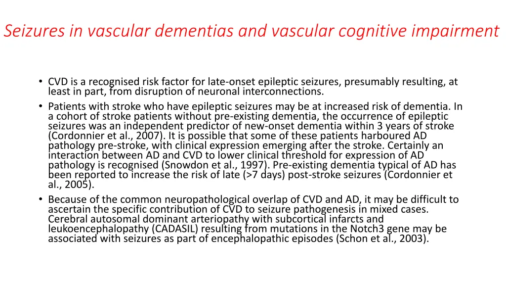seizures in vascular dementias and vascular