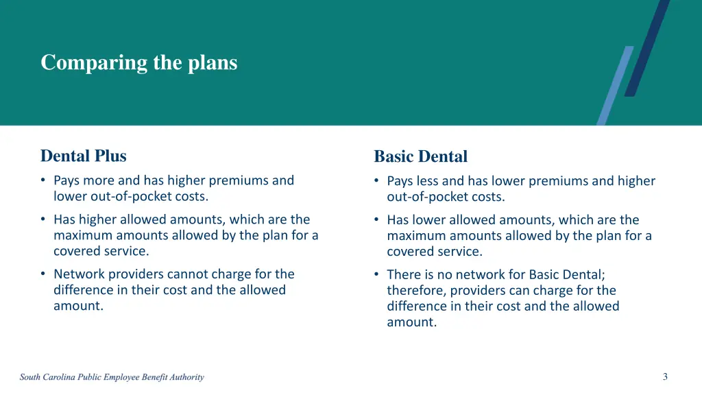 comparing the plans