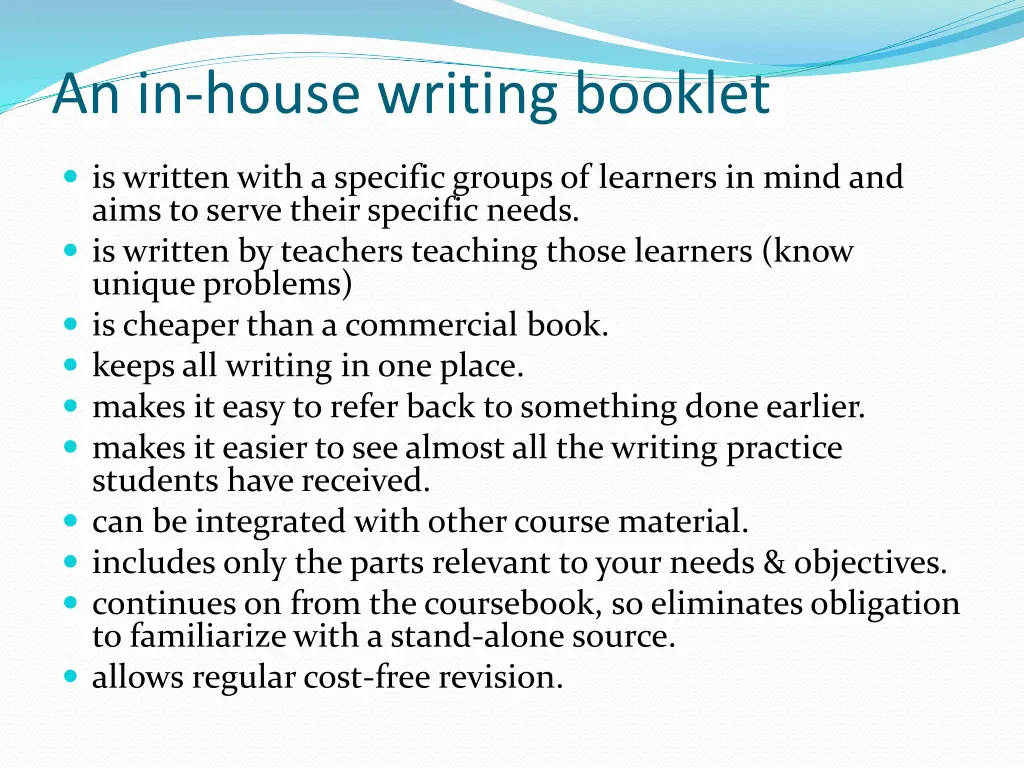 an in house writing booklet