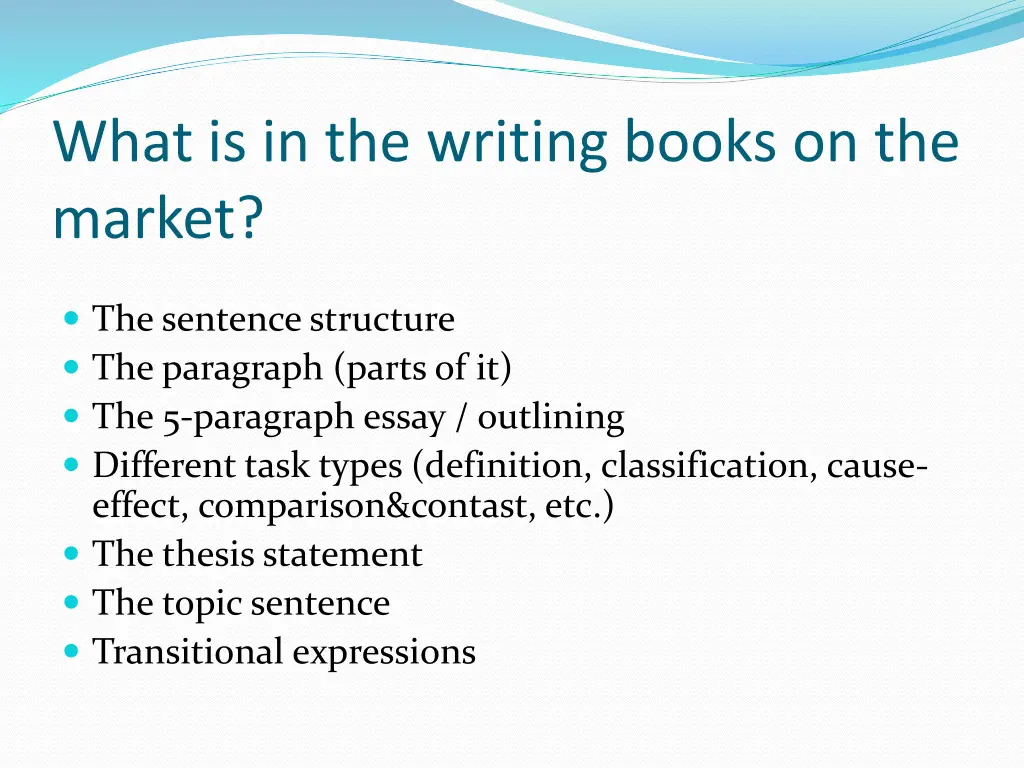 what is in the writing books on the market