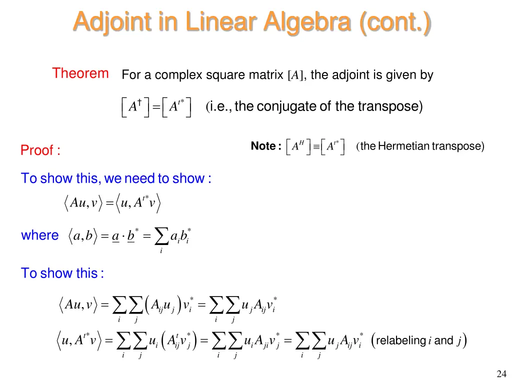 adjoint in linear algebra cont