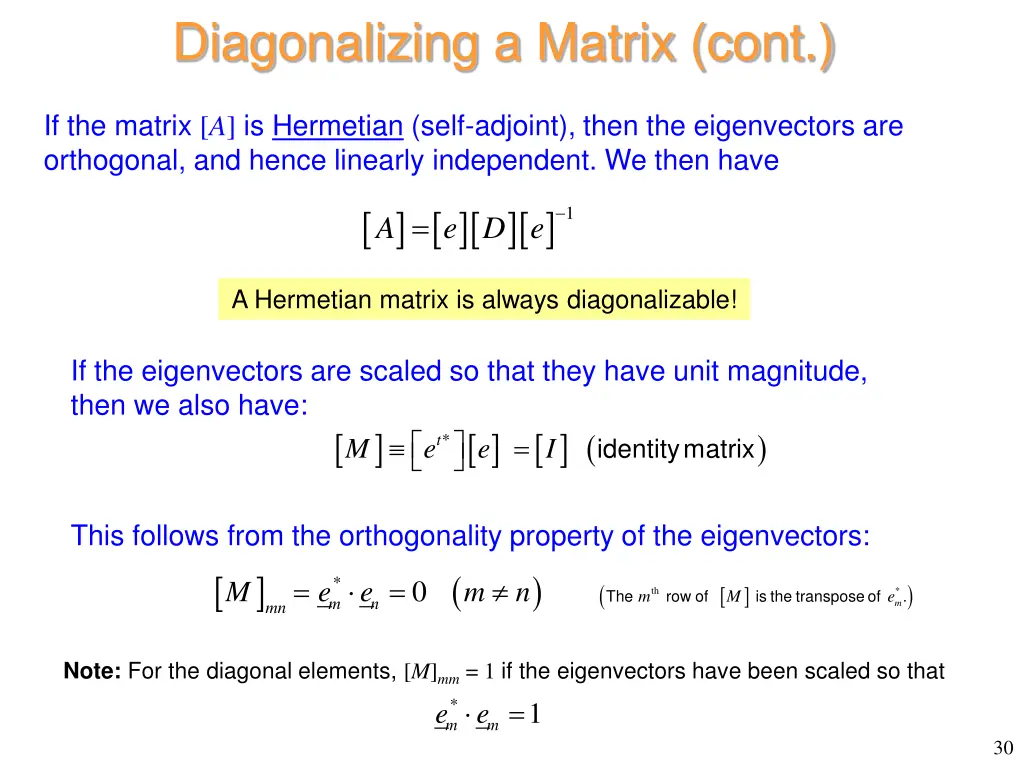 diagonalizing a matrix cont 2