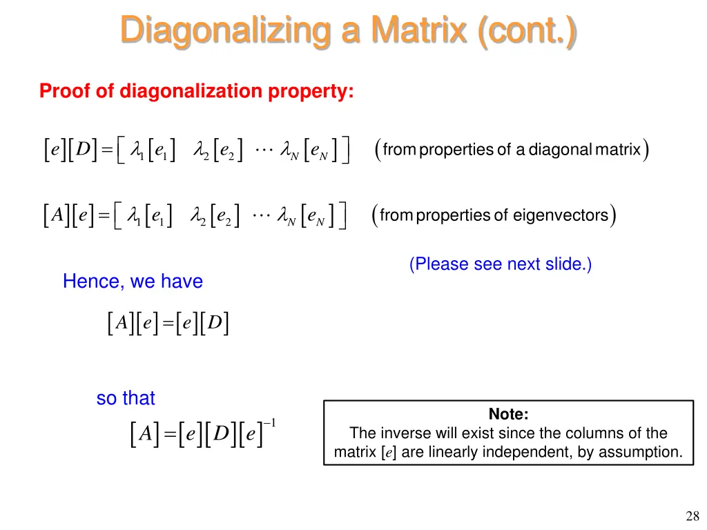 diagonalizing a matrix cont
