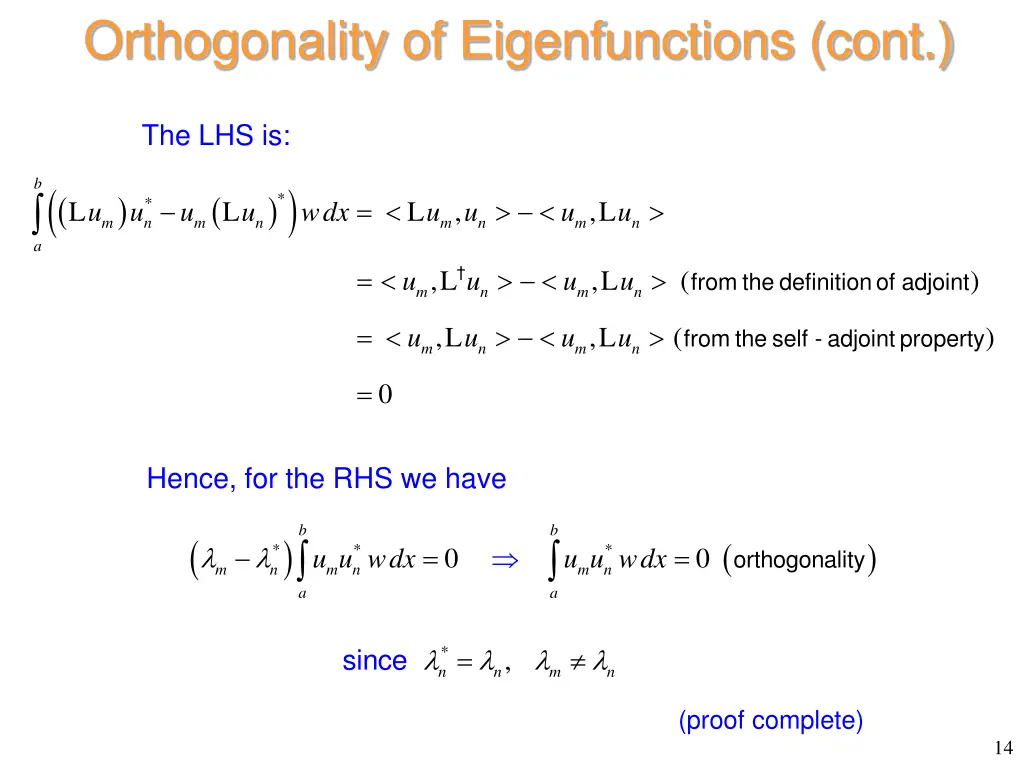 orthogonality of eigenfunctions cont