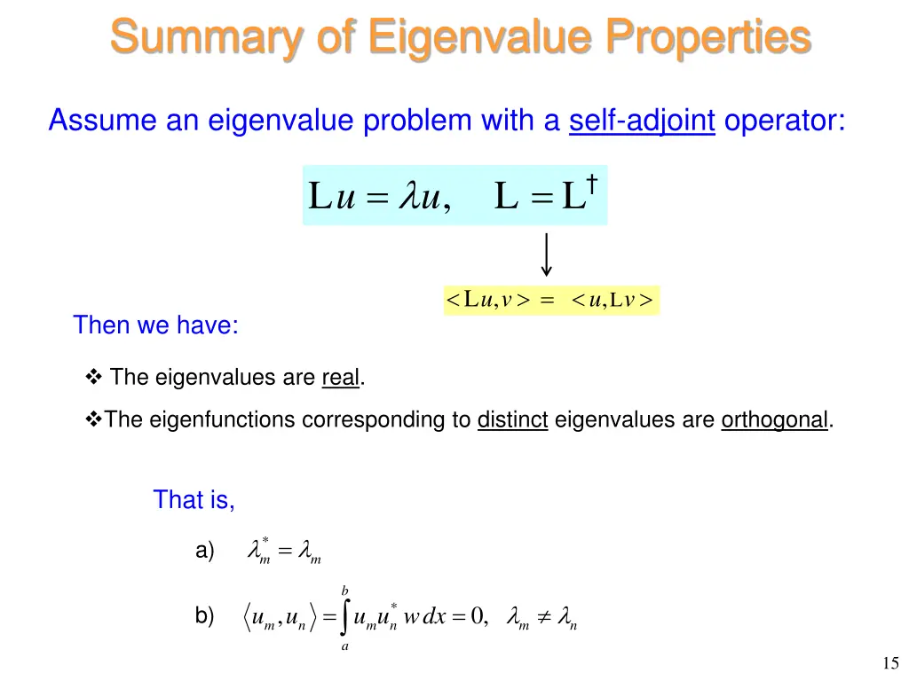 summary of eigenvalue properties
