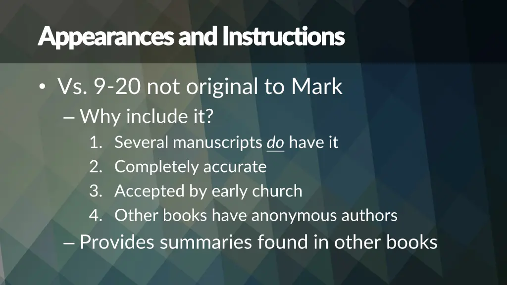 appearances and instructions appearances