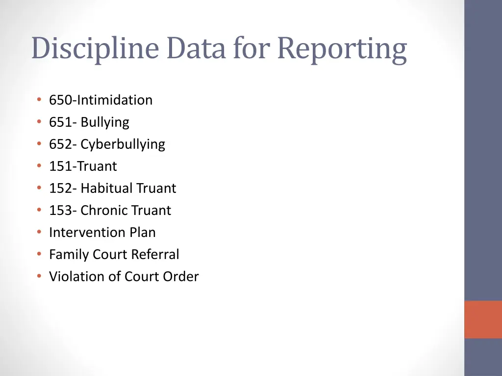 discipline data for reporting 1