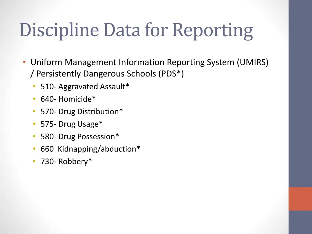 discipline data for reporting