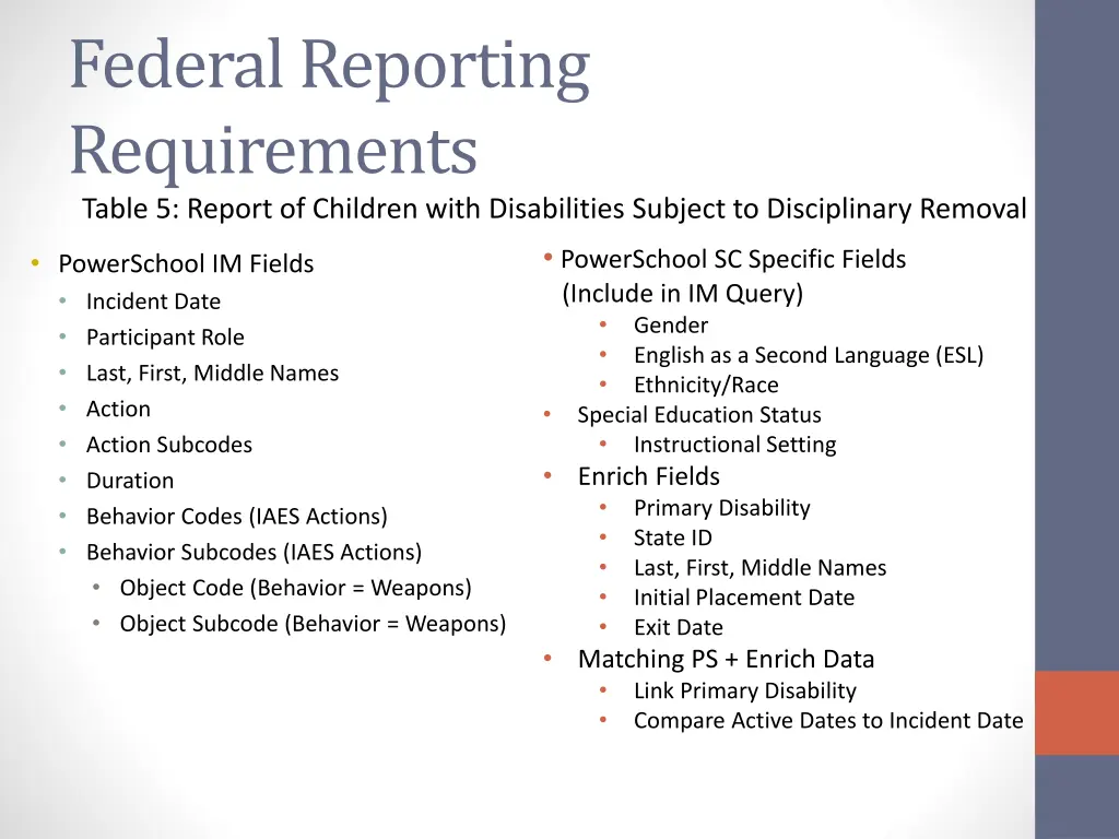 federal reporting requirements table 5 report