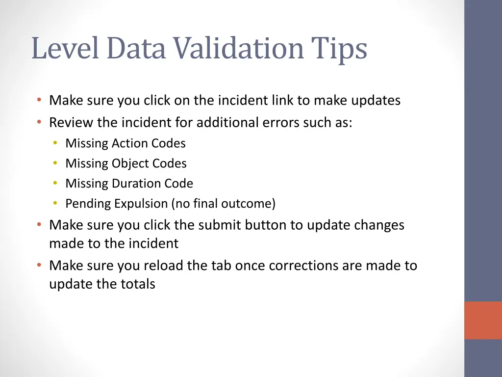 level data validation tips