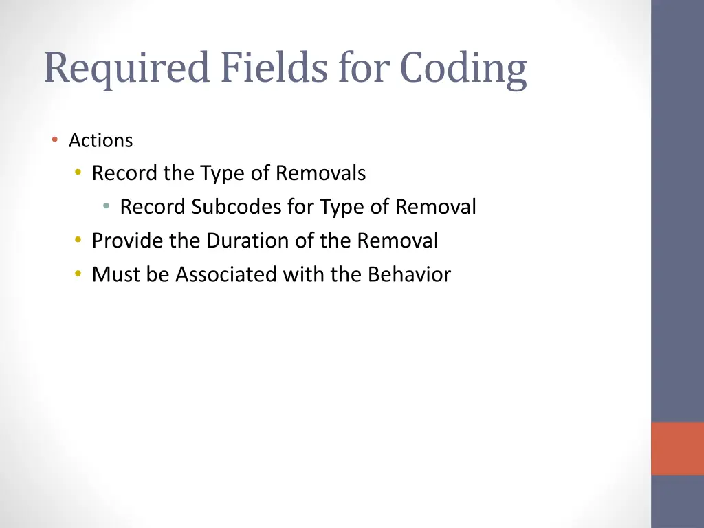 required fields for coding 1