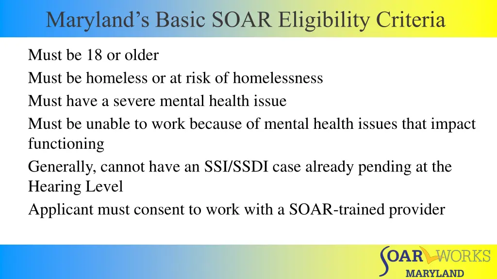 maryland s basic soar eligibility criteria