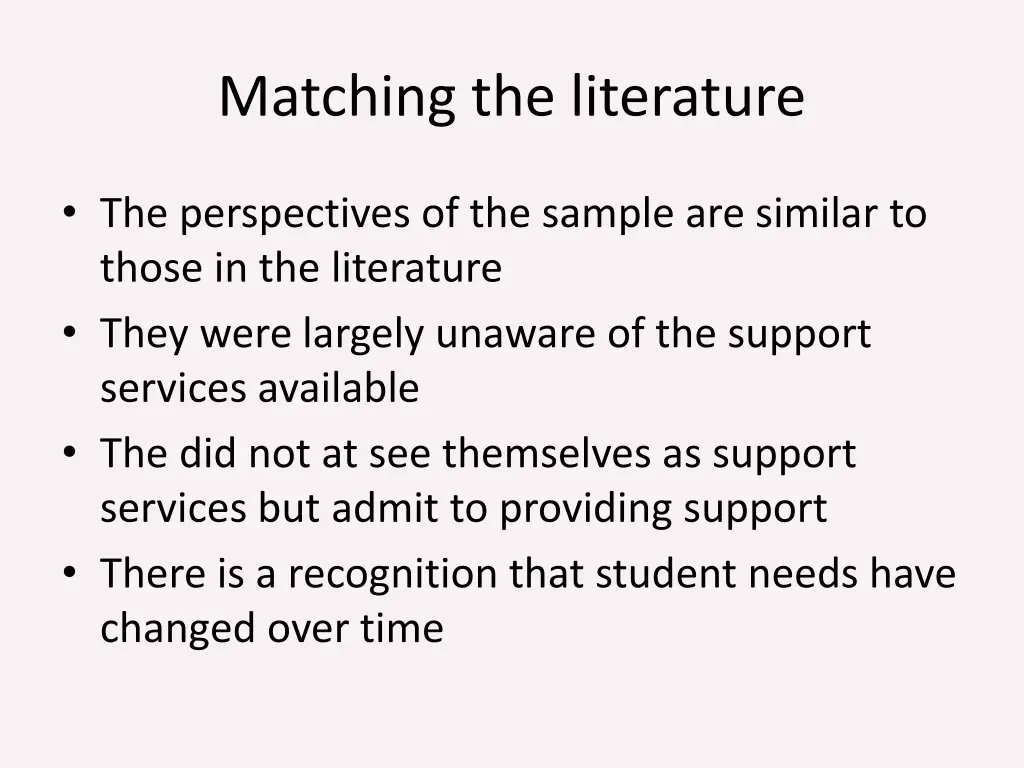 matching the literature