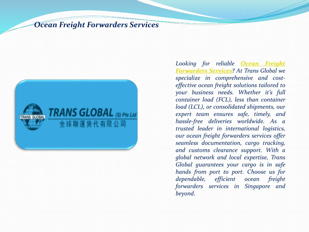 ocean freight forwarders services